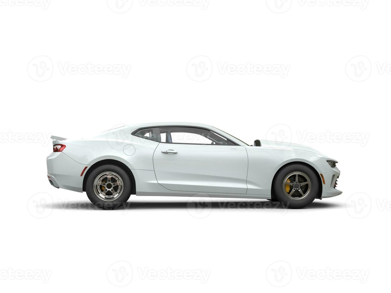 Snow white muscle car - side view - 3D Render photo