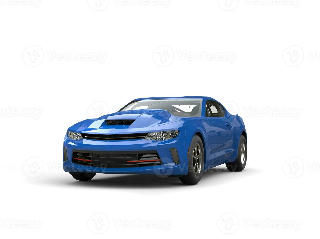 Royal blue modern muscle car - studio shot - 3D Illustration photo