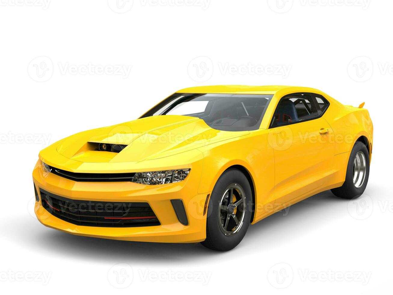 Bright sun yellow modern muscle car - beauty shot - 3D Illustration photo