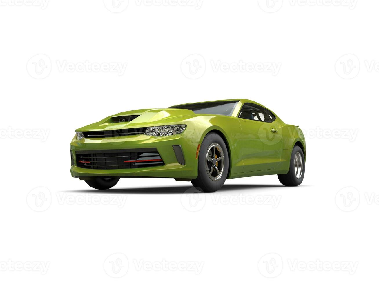 Metallic olive green modern fast car - front view - 3D Illustration photo