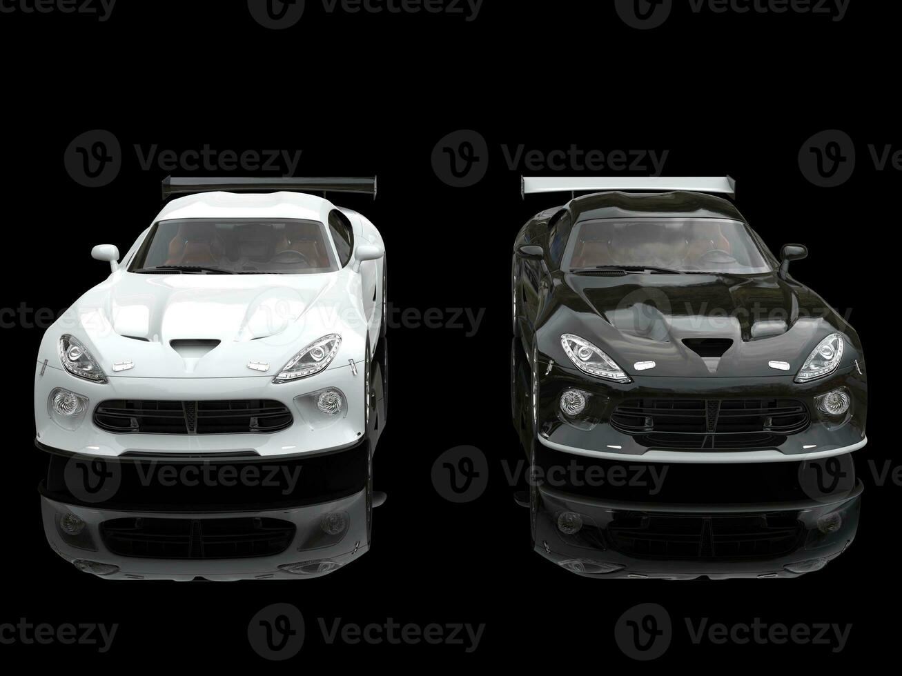 Black and white modern sports cars on black background - 3D Illustration photo