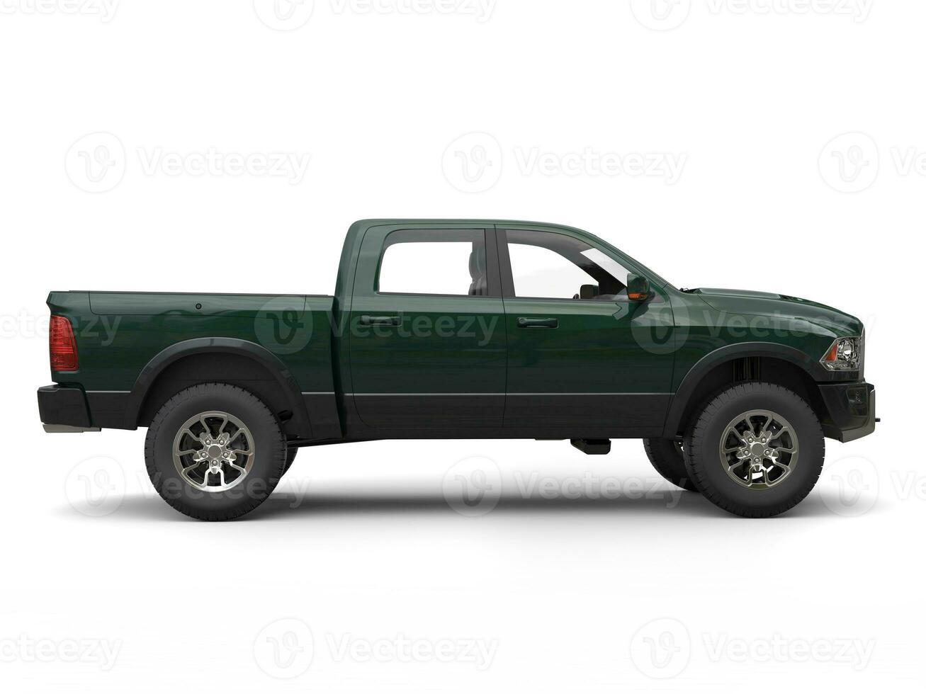 Dark forest green modern pick-up truck - side view photo