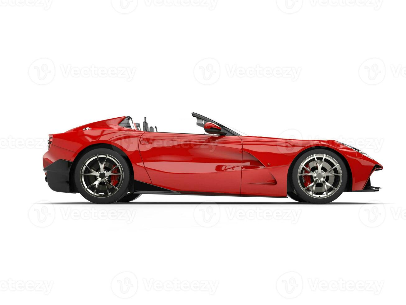 Bright red modern convertible super sports car - side view photo