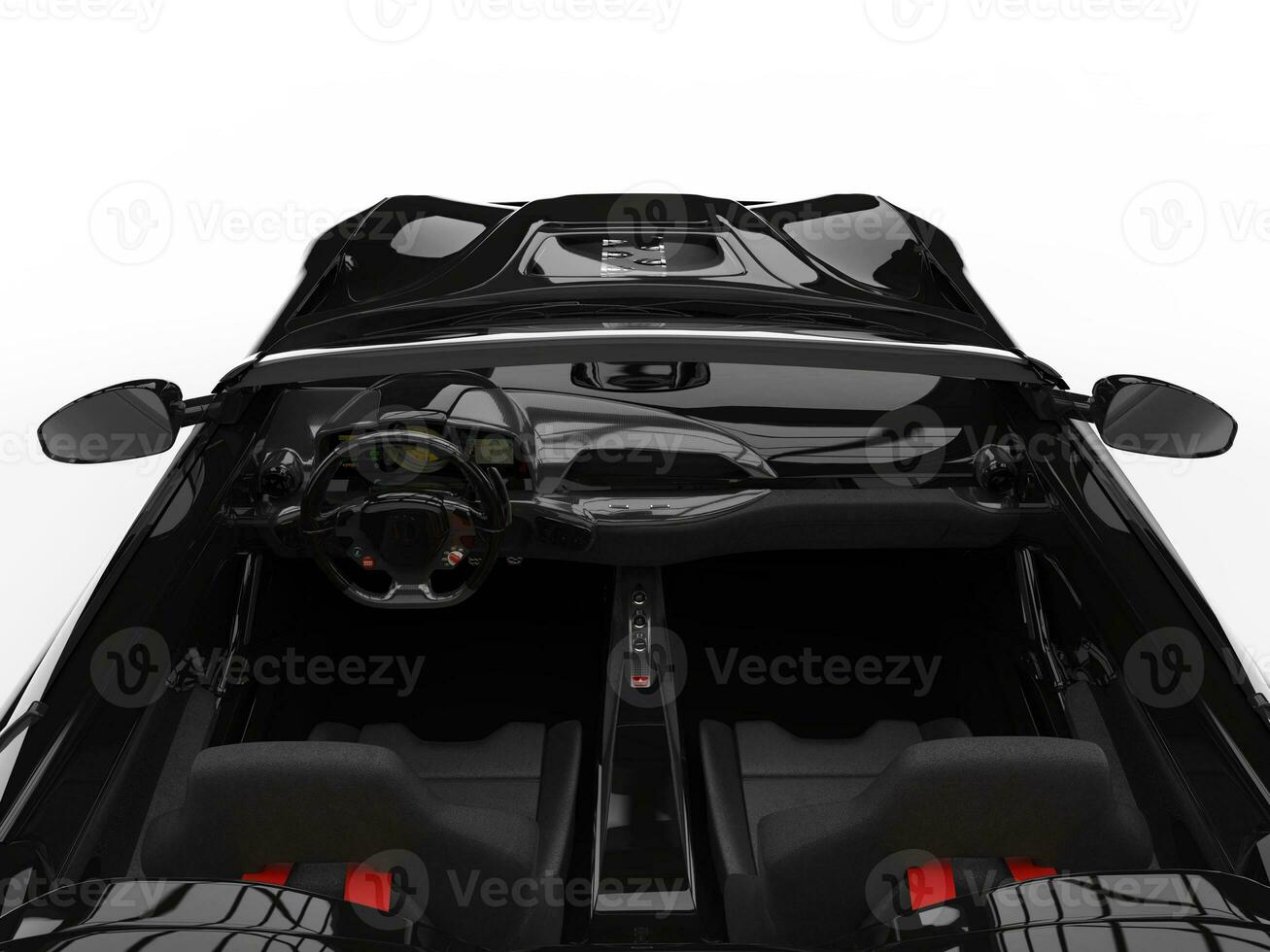 Shiny black modern convertible super sports car - interior view photo