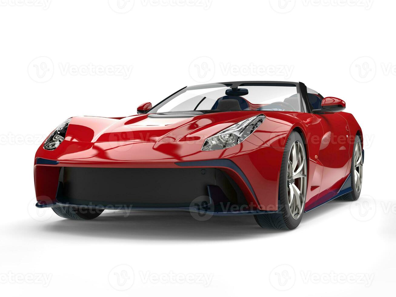 Fire red modern convertible super sports car with dark blue details photo