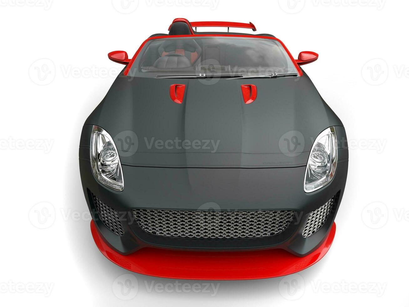 Awesome matte black super sports car with red details - front view photo