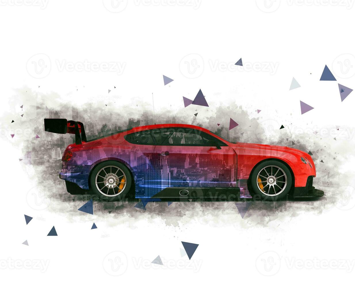 Modern sports race car - double exposure photo