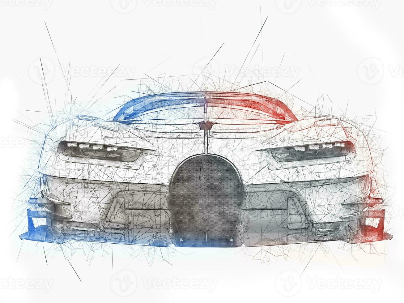 Powerful super race car - tech drawing - 3D Illustration photo