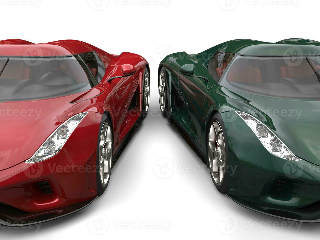 Stunning red and dark green supercars beauty closeup shot photo