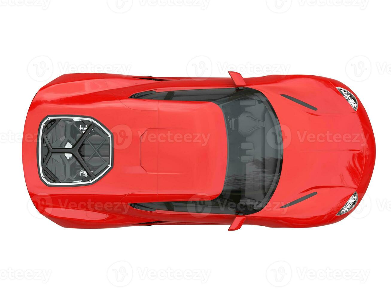 Brick red modern sportscar- top down view photo