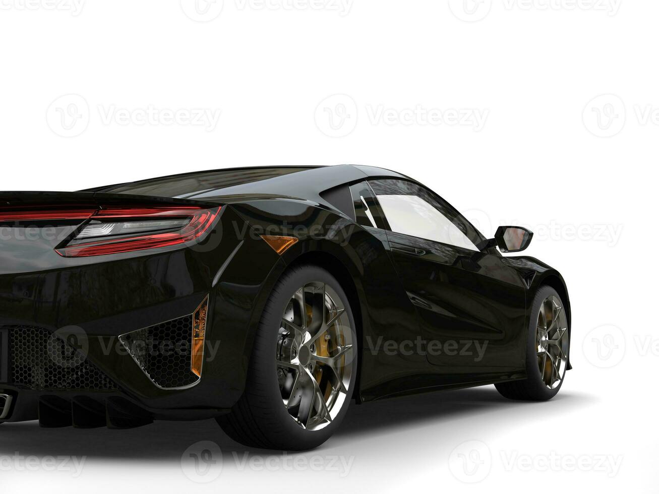 Jet black modern sport concept car - rear wheel closeup shot photo