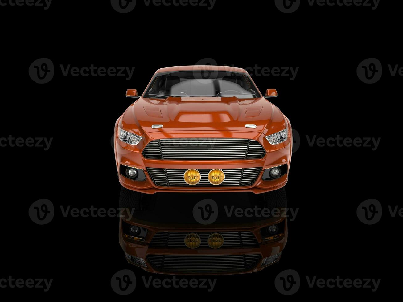 Metallic dark orange muscle car - black reflecting showroom photo