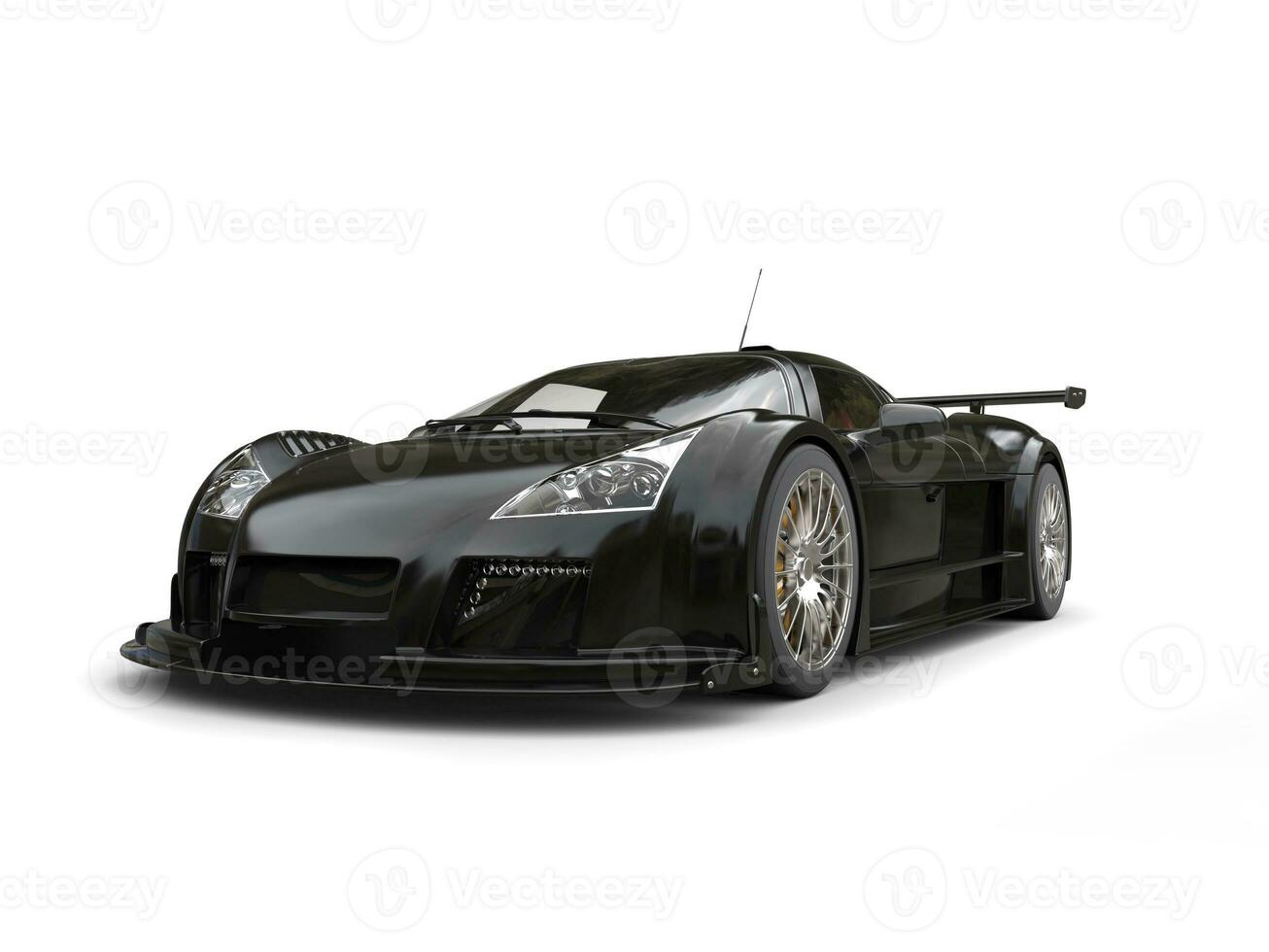 Futuristic pitch black supercar - studio shot photo