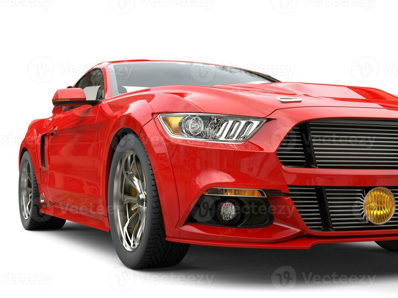 Hot red modern urban muscle car - extreme closeup shot photo