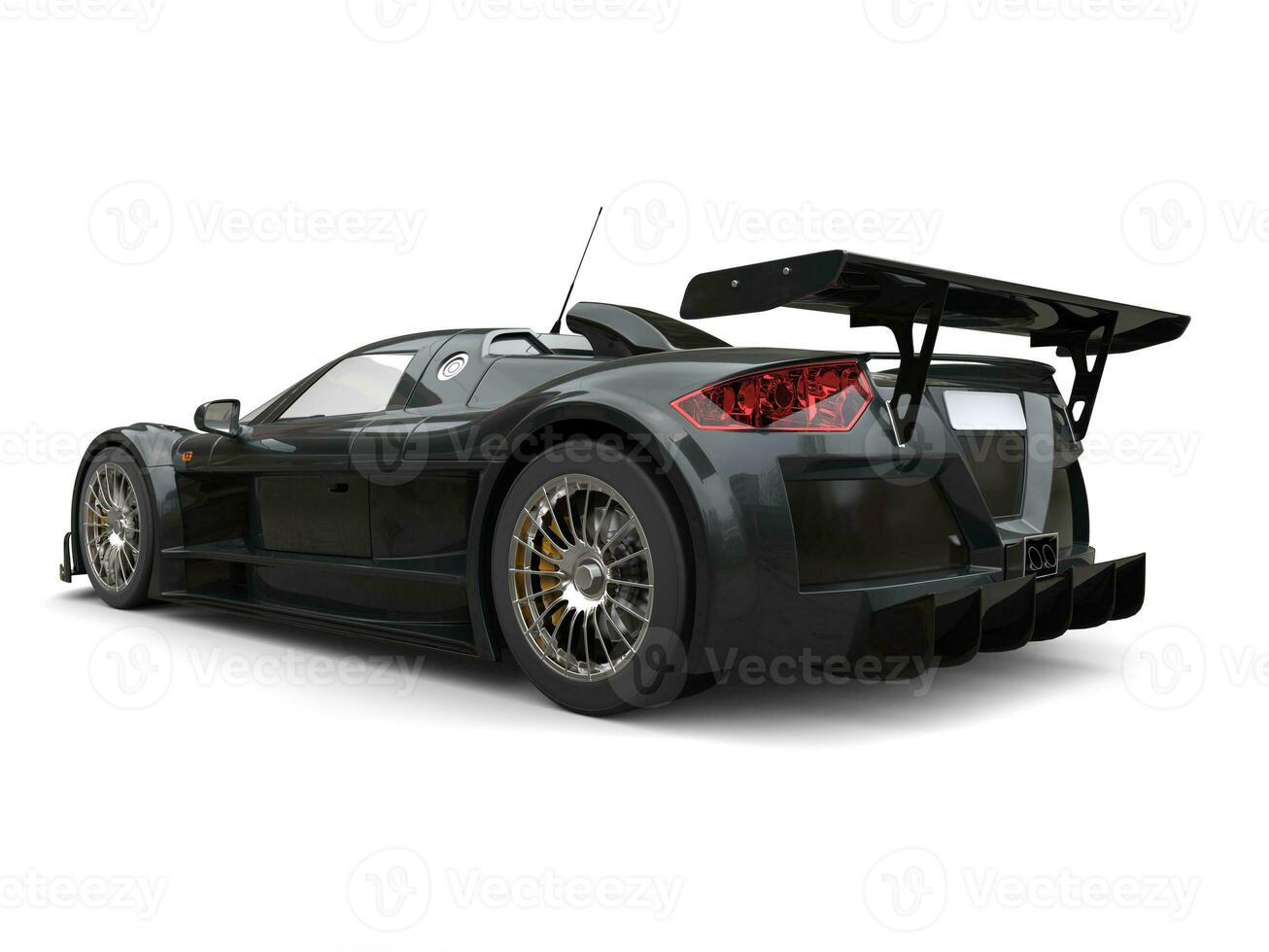 Dark gray futuristic supercar - tail light view photo