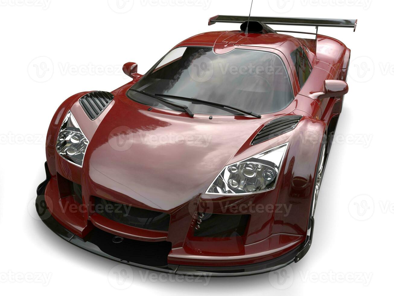 Crimson red racing supercar - top angle shot photo