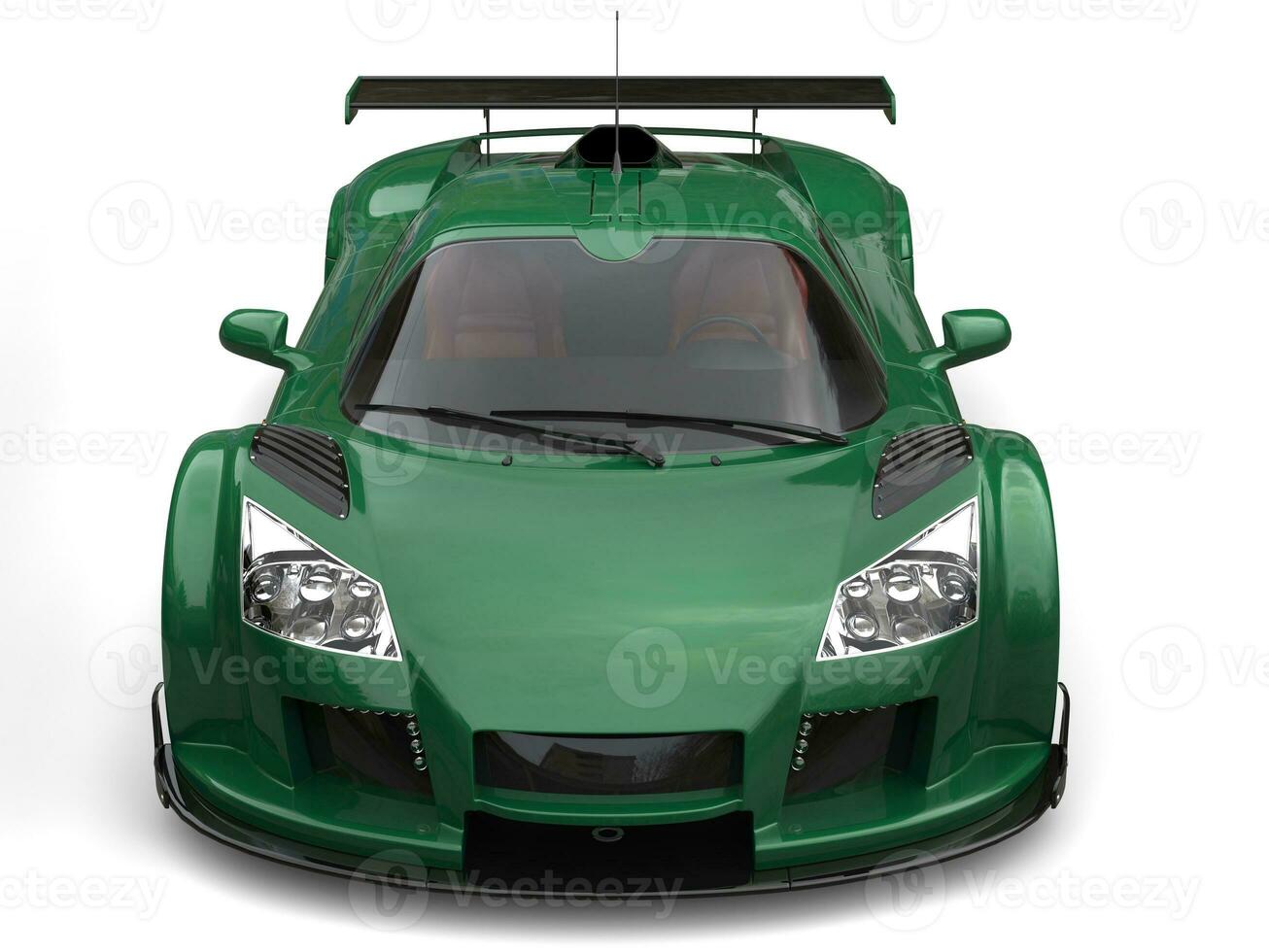 Forest green urban supercar - front view closeup photo