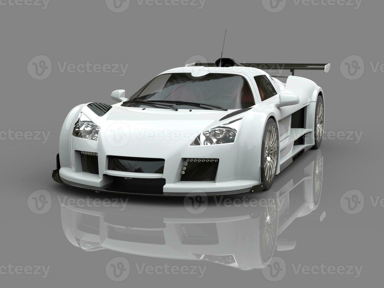 White supercar on reflective background photo