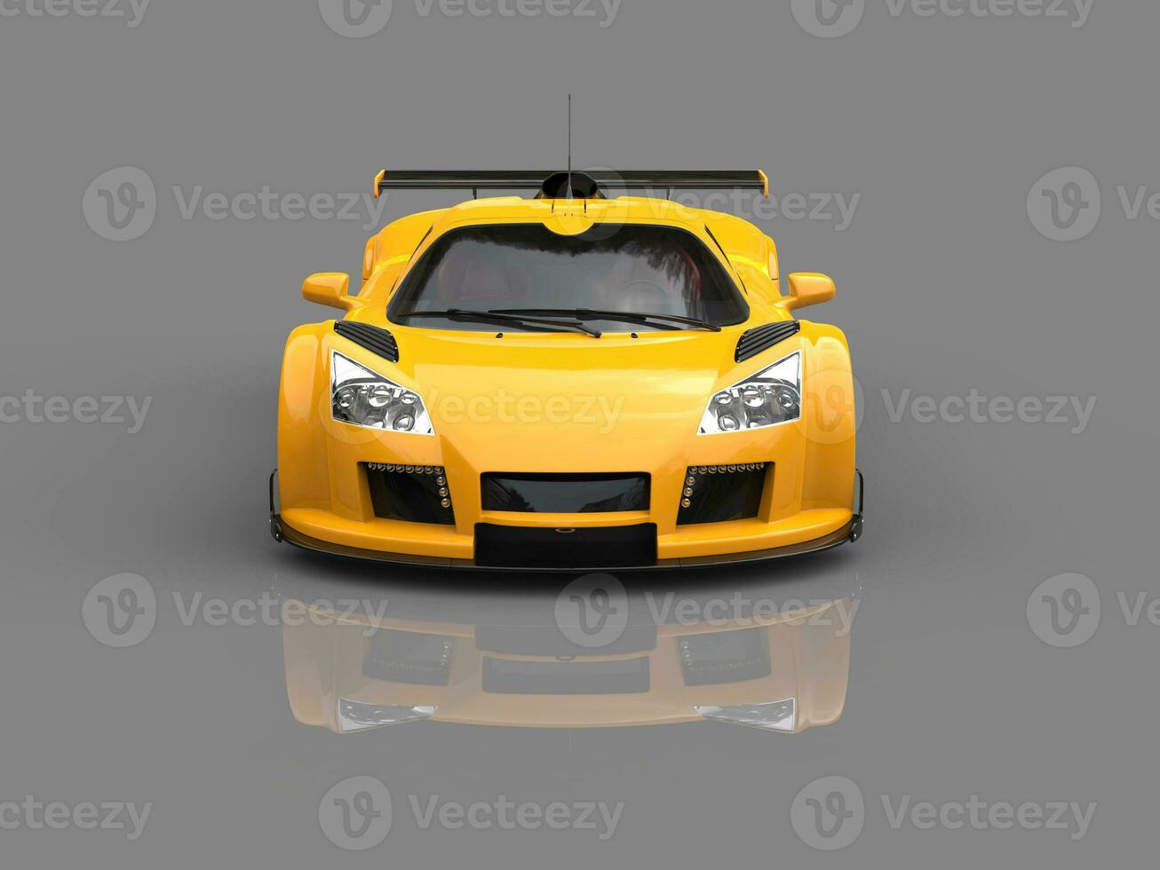 Racing supercar - sun yellow - showroom front view shot photo