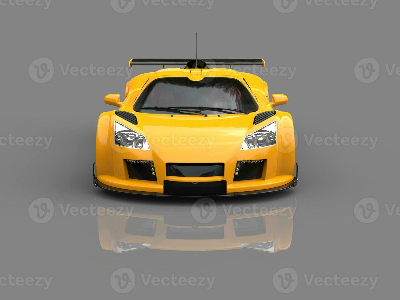 Racing supercar - sun yellow - showroom front view shot photo