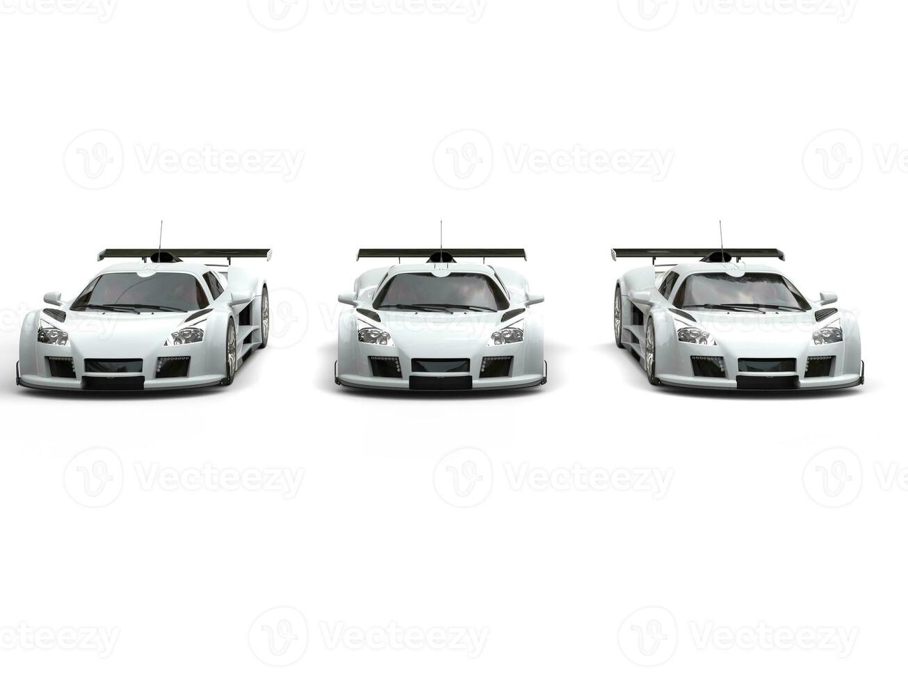 Three white great racing cars - front view photo