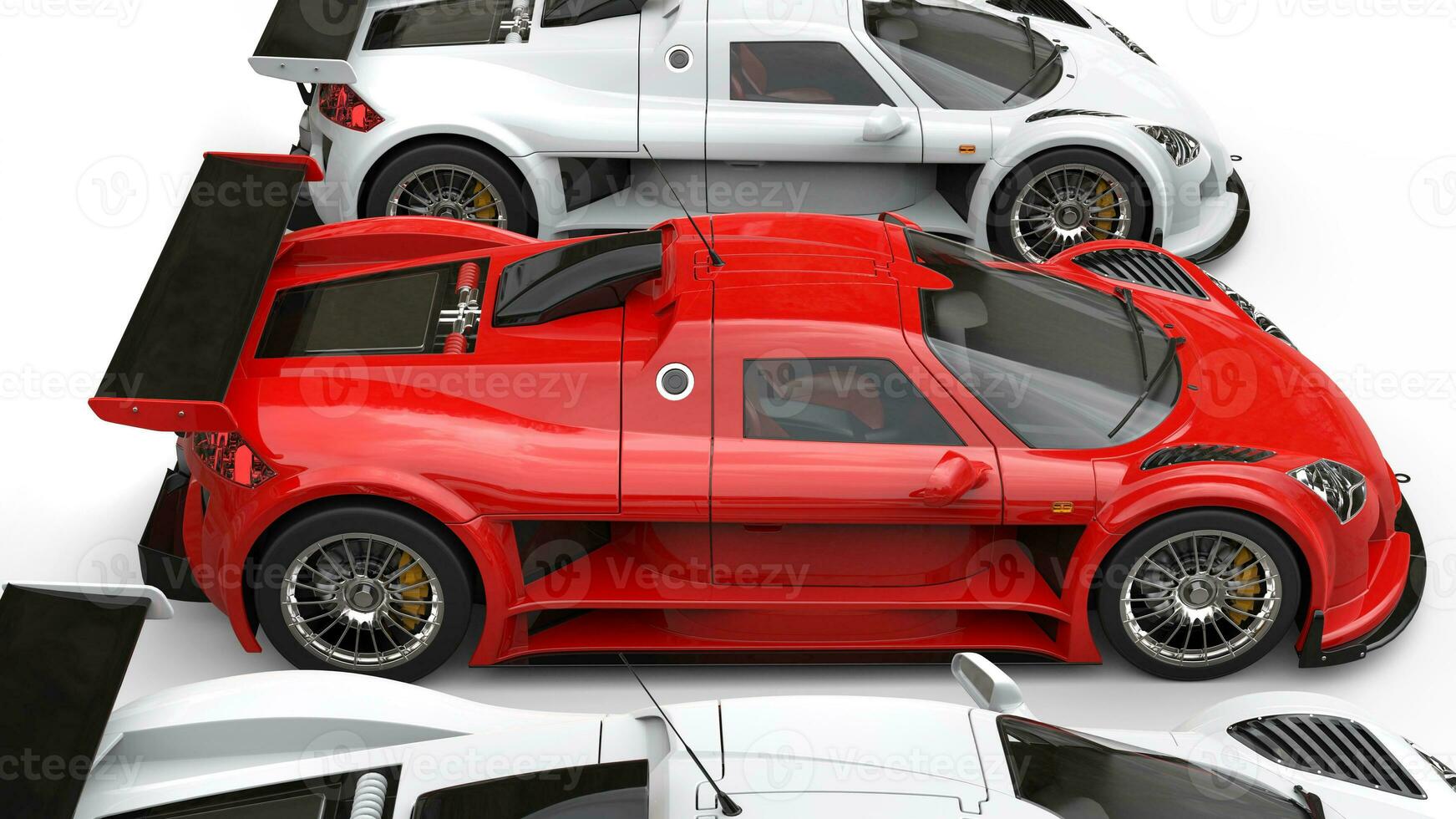 Awesome red supercar between white cars photo