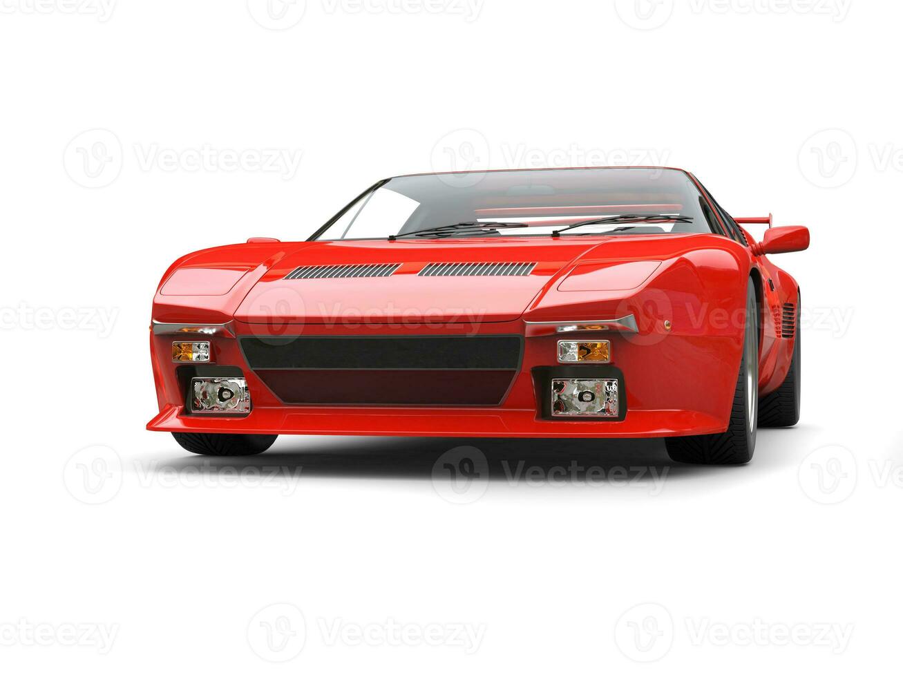 Bright red eighties sports car - low angle shot photo