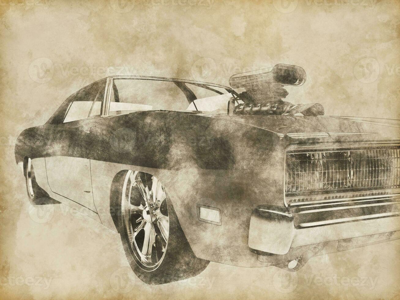Vintage red muscle car drawing photo