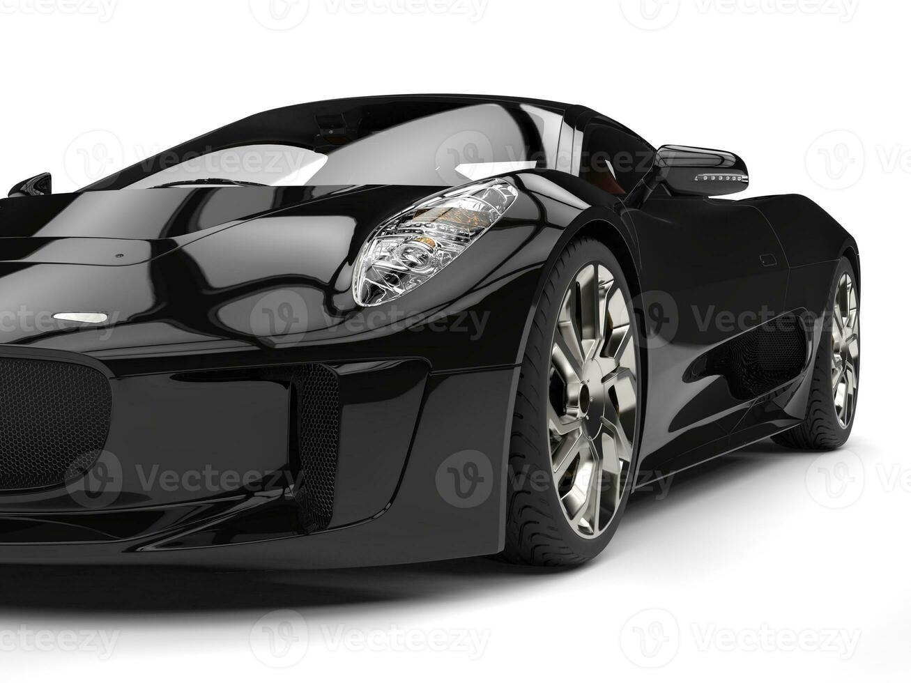 Elegant black super sports car - headlight closeup shot photo