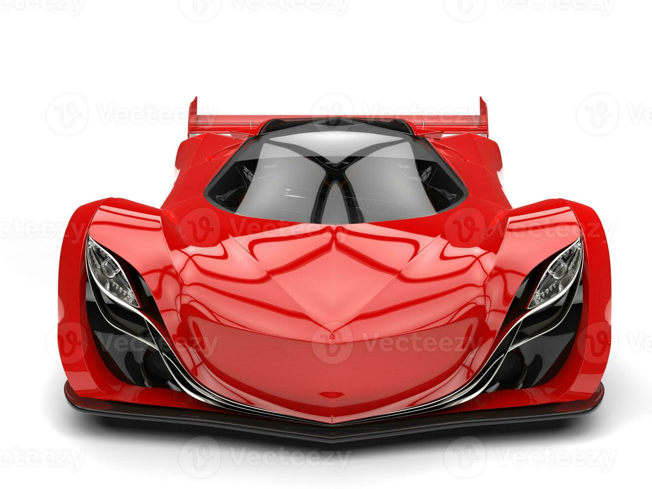 Scarlet red awesome race super car - front view closeup shot photo