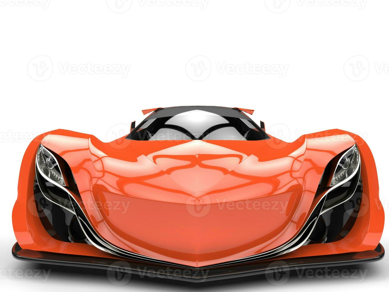 Vivid orange concept racing super car - front view closeup shot photo