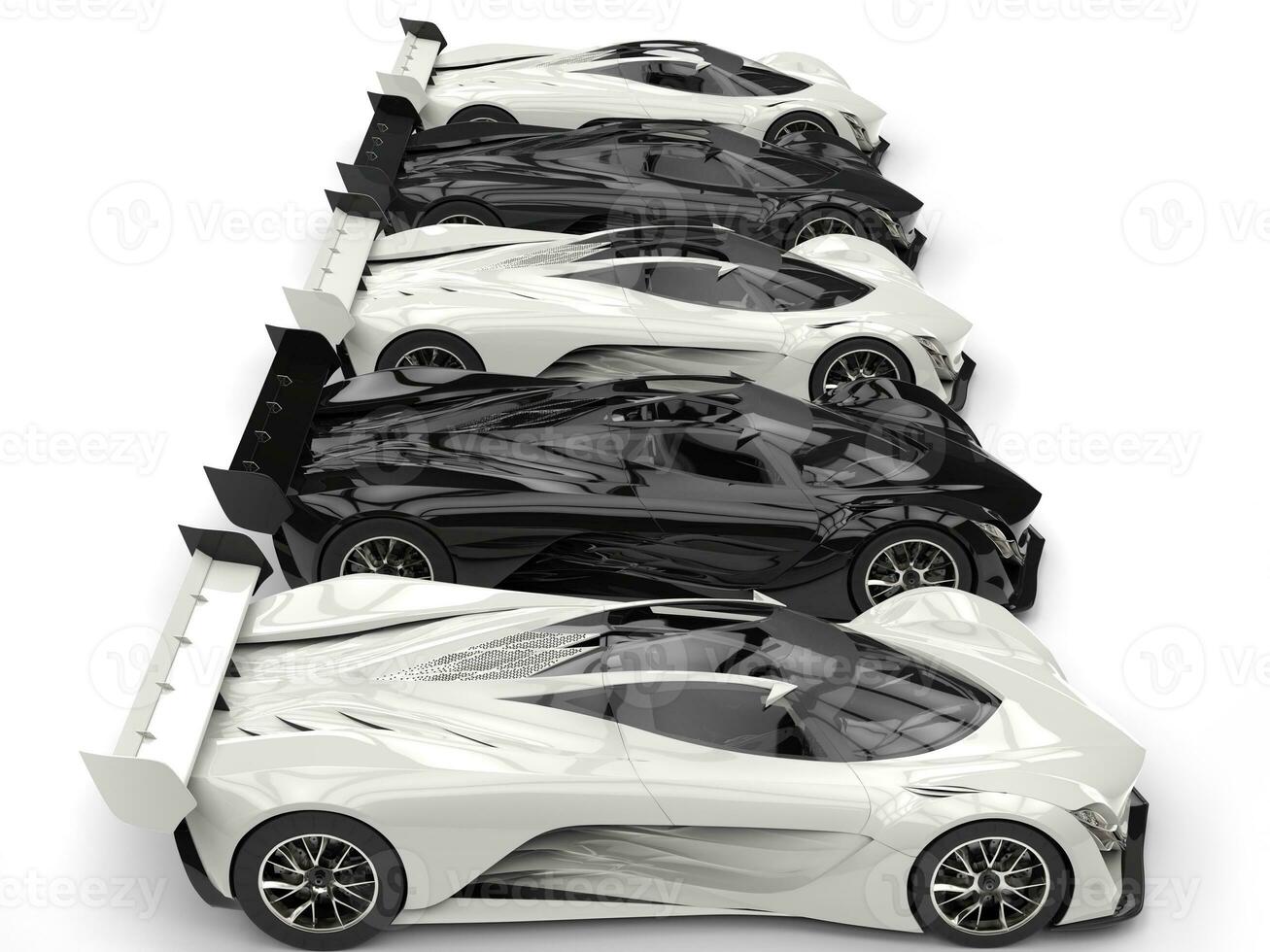 Awesome futuristic concept sports cars - black and white - side view photo