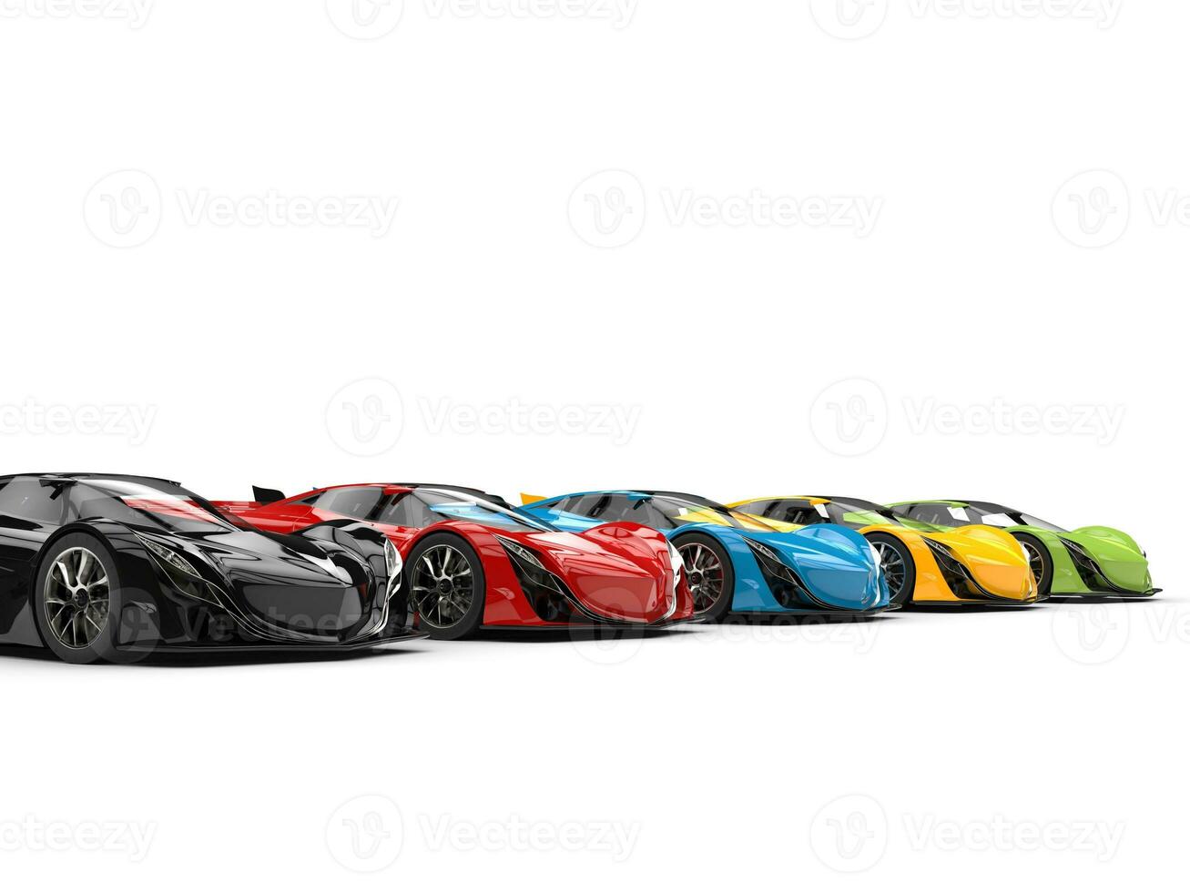 Futuristic concept super race cars in various colors photo