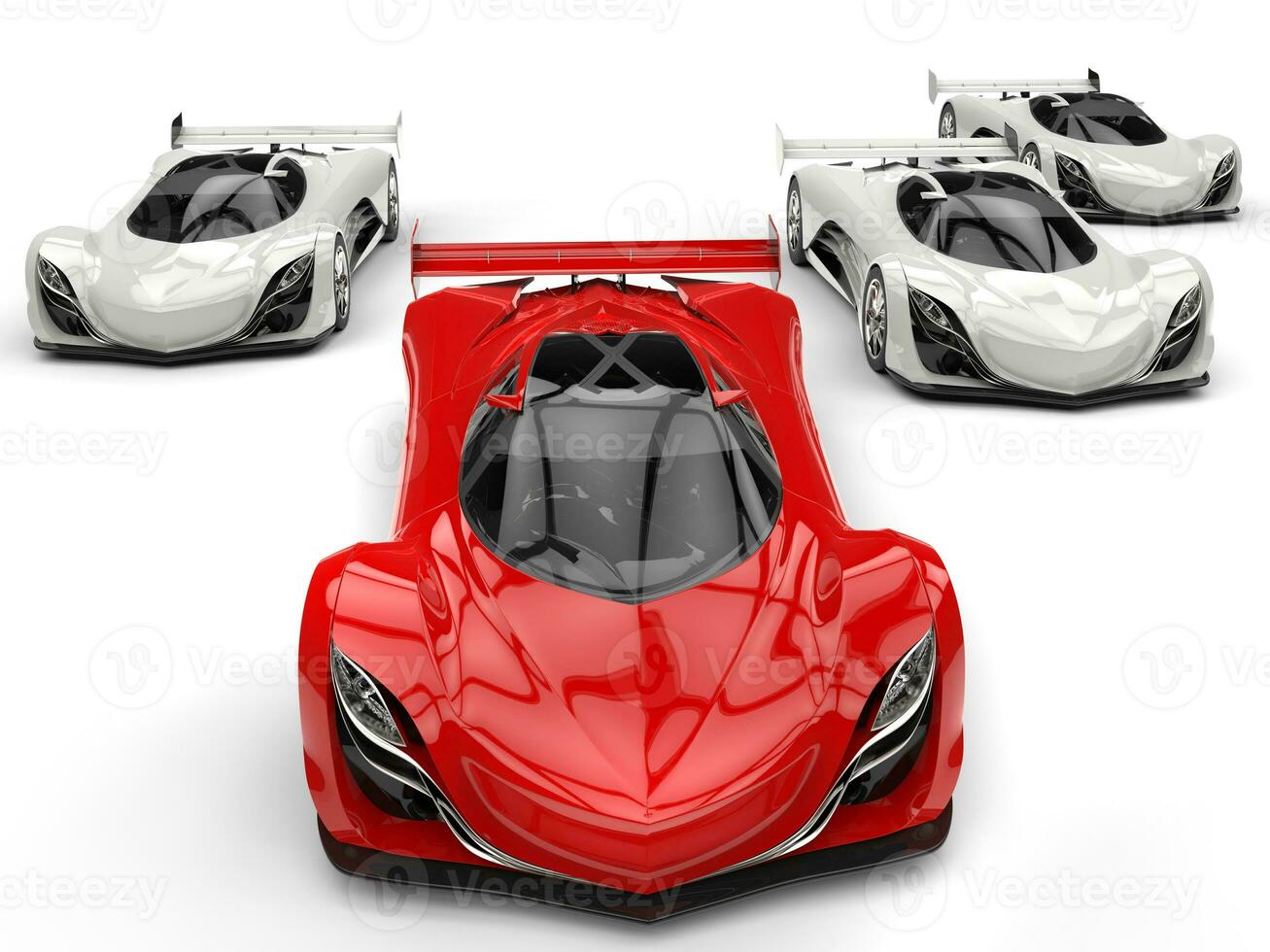 Futuristic concept race sports cars racing - red in front of all the white ones photo