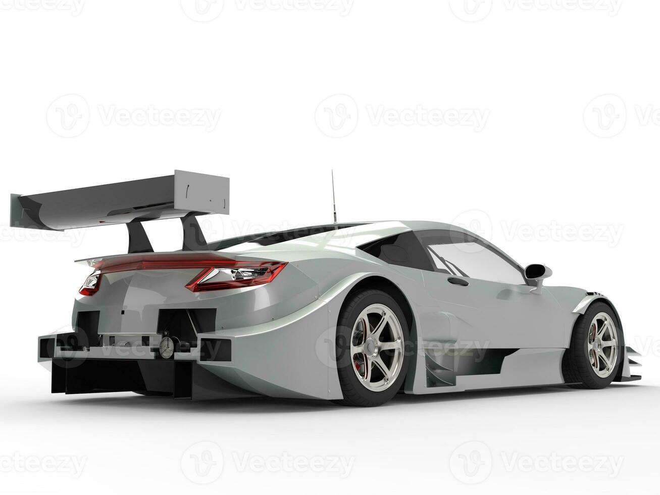 Bright silver modern concept sports car - tail view photo