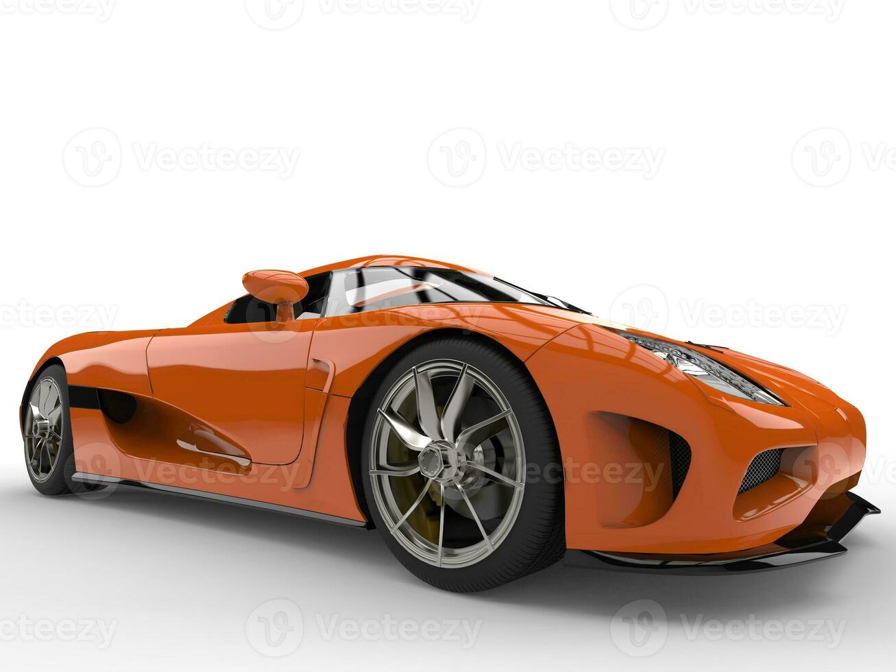 Dark flame orange modern super sport concept car - front wheel closeup shot photo