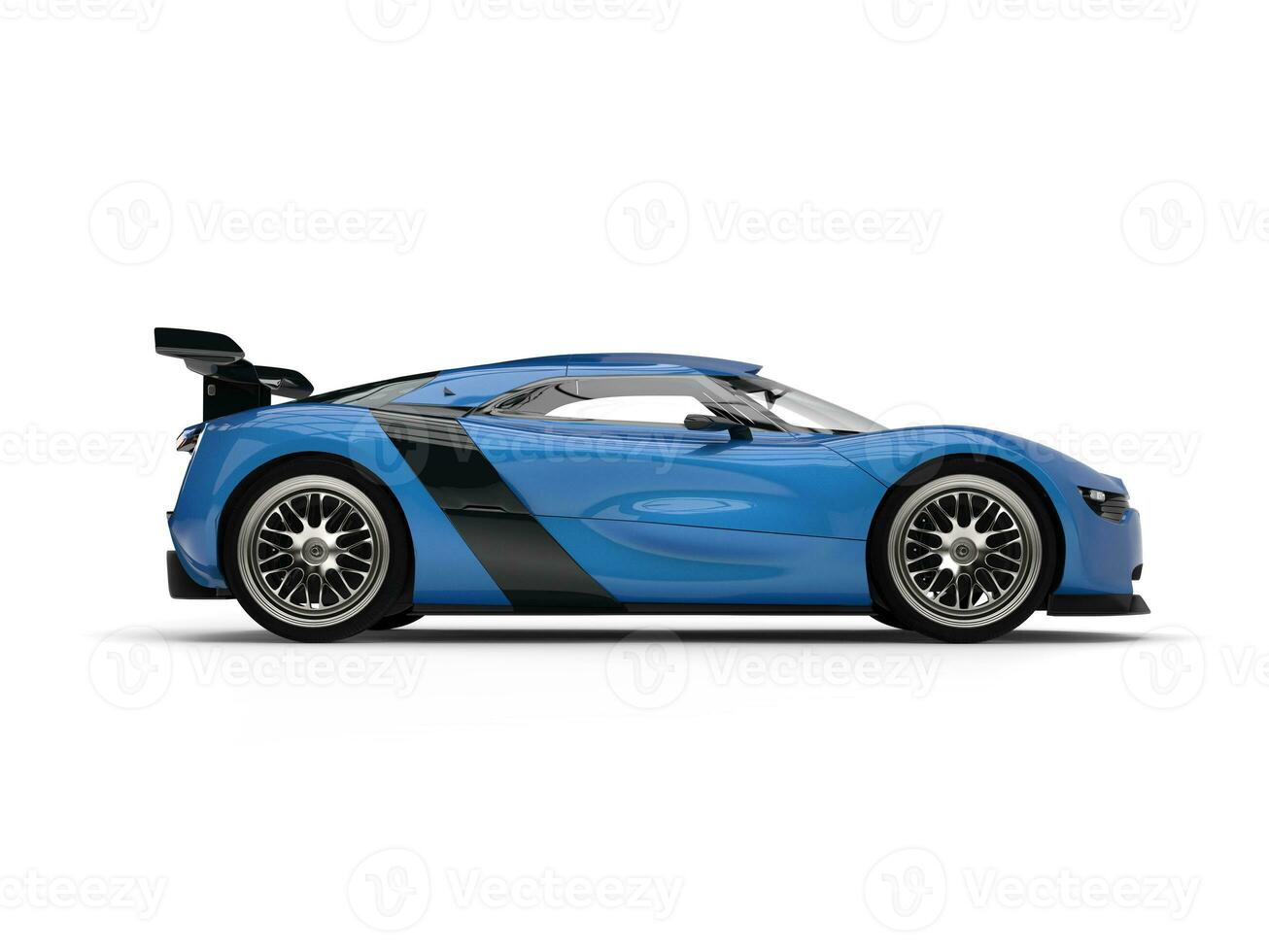 Super sports car - metallic blue - side view photo