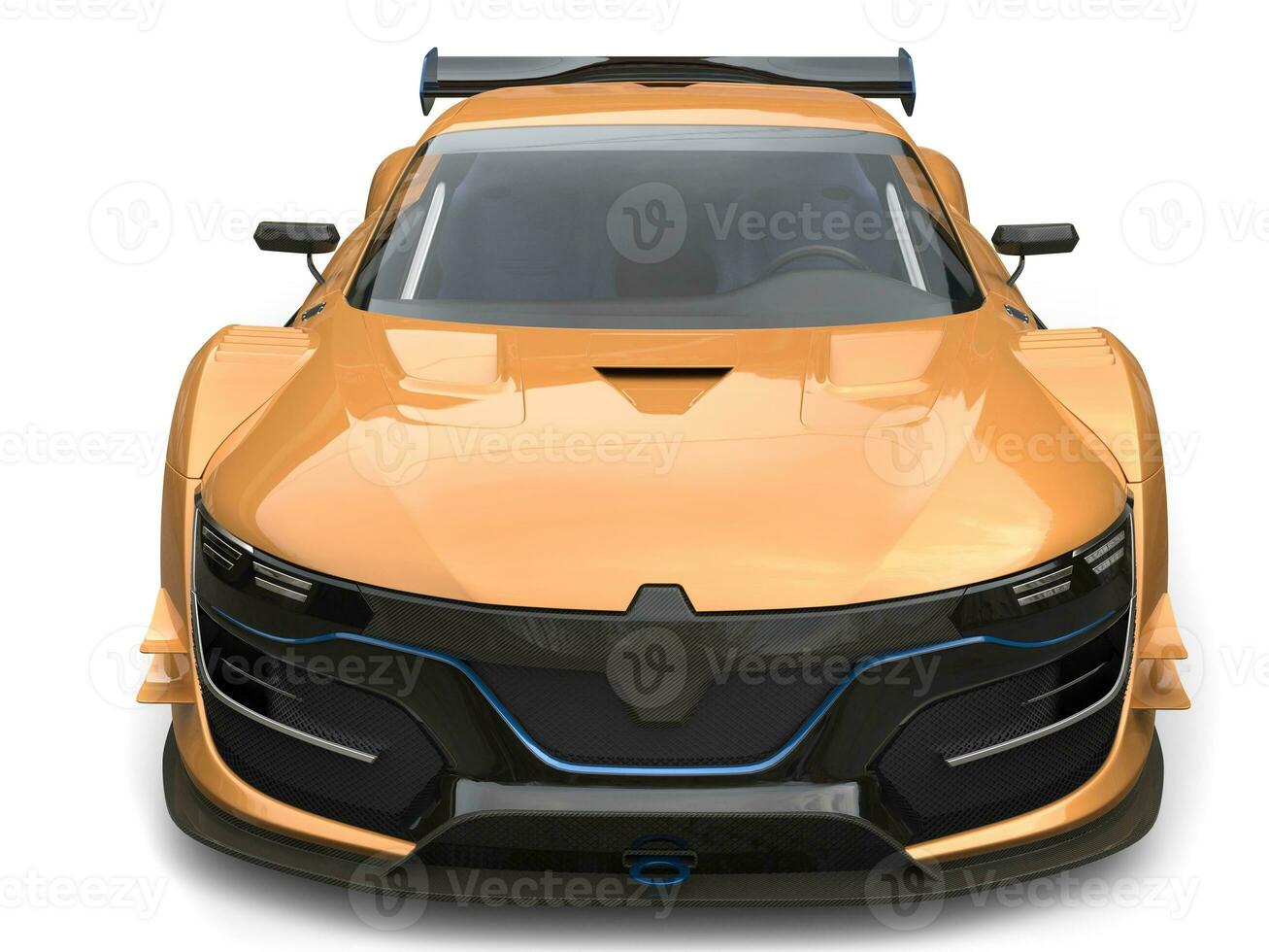 Striking gold leaf painted super car - front view closeup shot photo