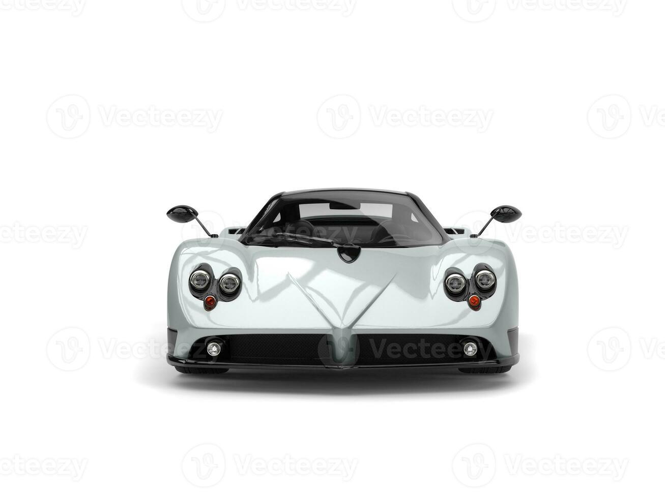 Luxury modern sports car - silver with black side panels - front view photo