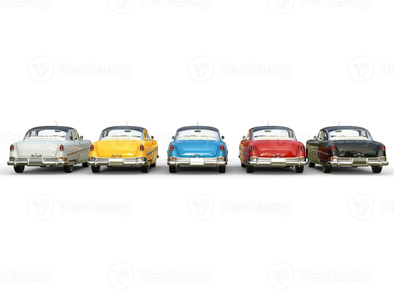 Magnificent vintage cars in different colors - back view photo