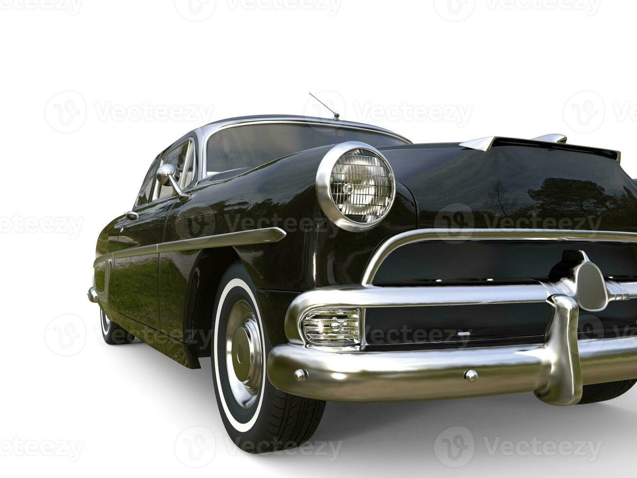 Awesome black vintage car - headlight extreme closeup shot photo