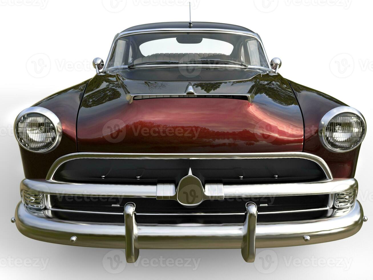 Dark metallic red awesome vintage car - front view closeup shot photo