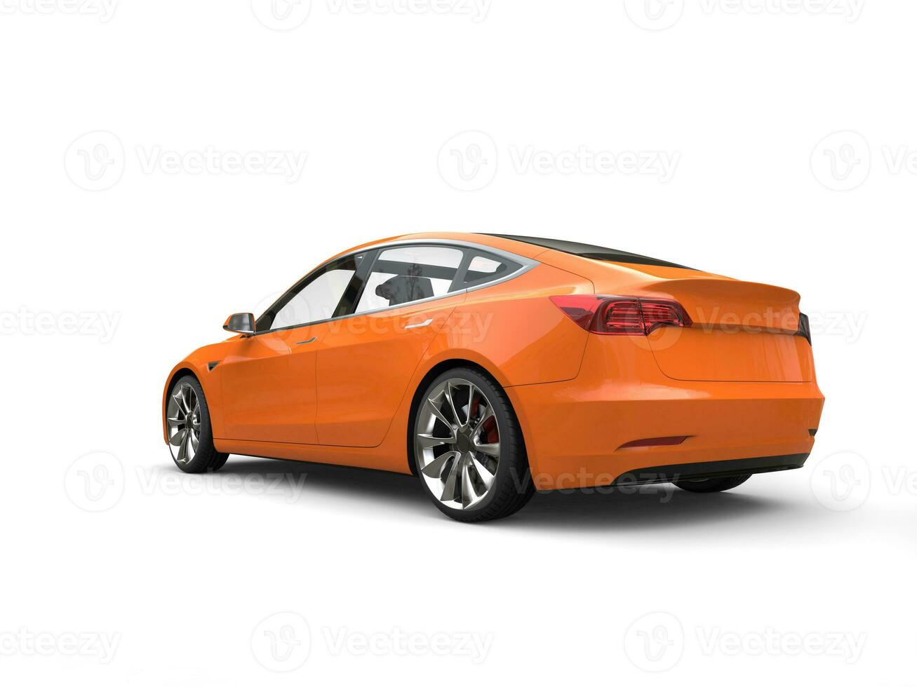 Cool modern electric car - heat wave orange paint - tail view photo