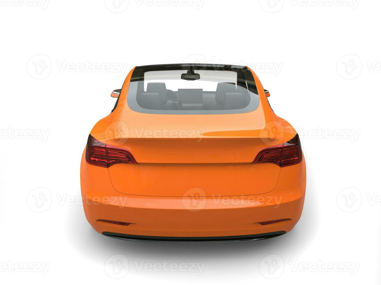 Cool modern electric car - heat wave orange paint - back view photo