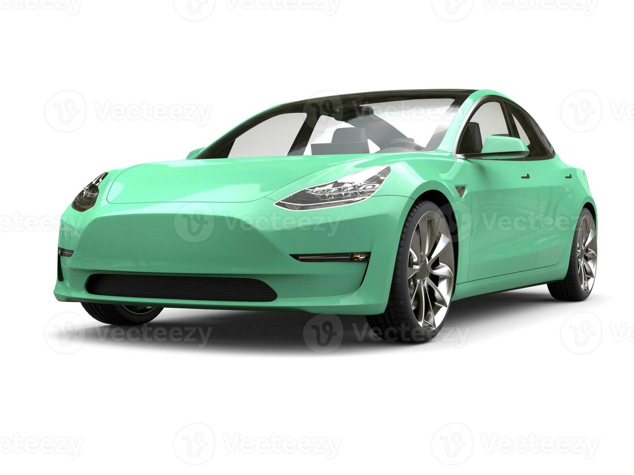 Bright pastel green modern electric car - beauty shot photo