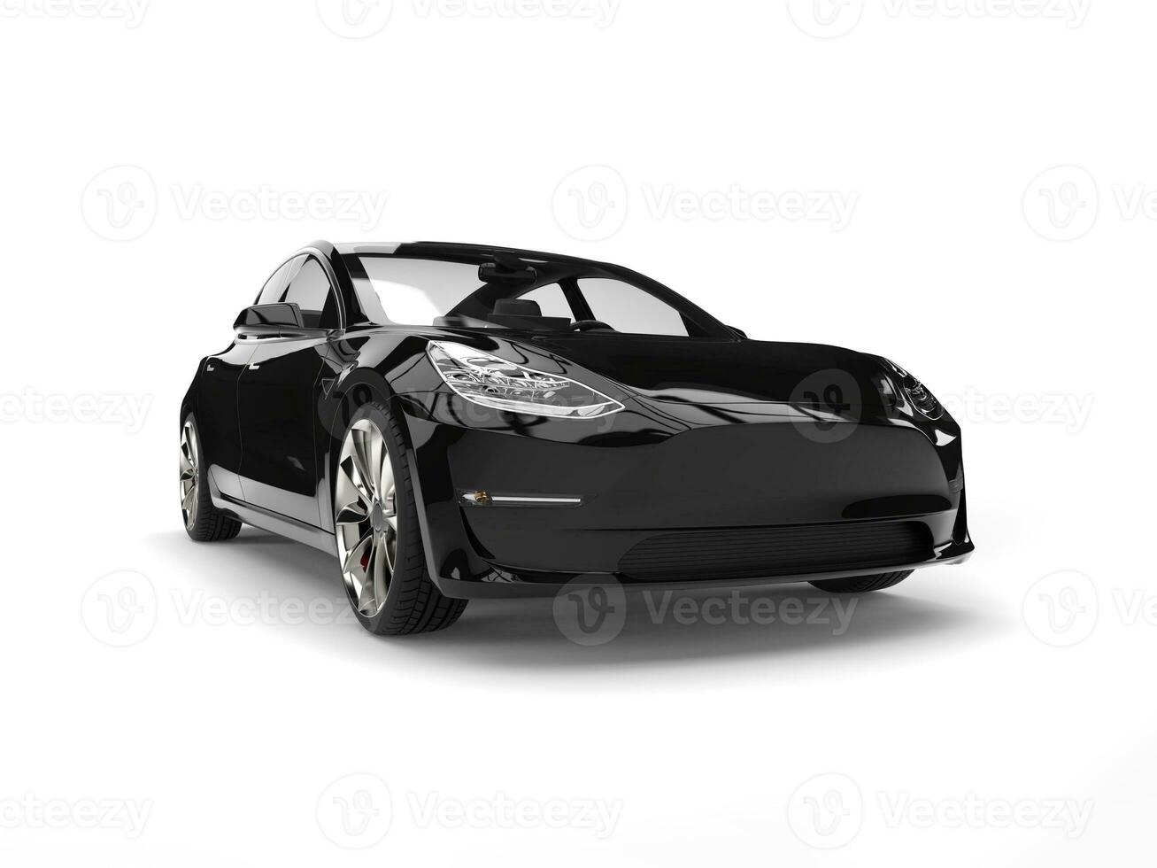 Modern electric family car - shiny black - headlight closeup photo