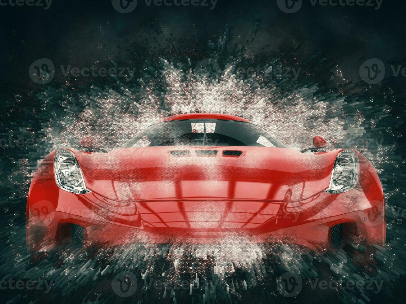 Amazing red super car - 3D pixel grid illustration photo