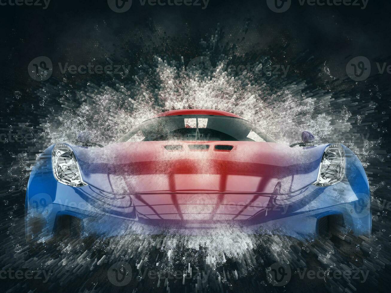 Amazing blue and red super car - 3D pixel grid illustration photo