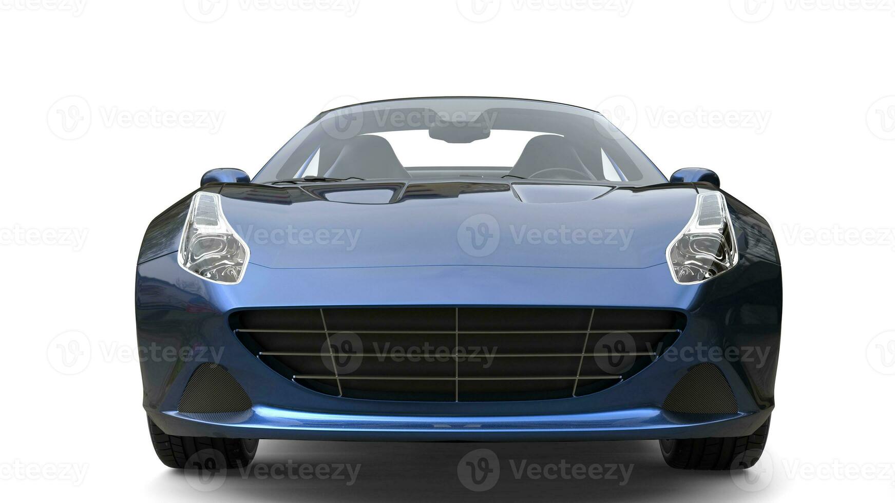 Dark metallic blue fast sports car - front view extreme closeup shot photo