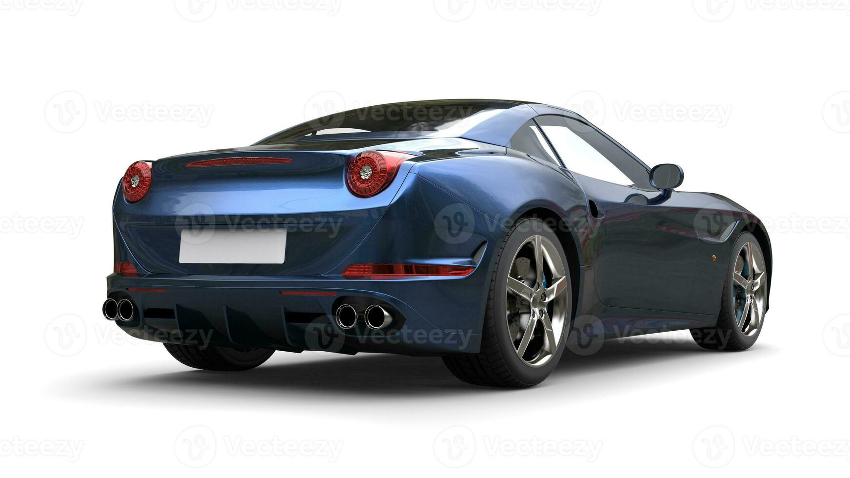 Dark metallic blue fast sports car - tail view - studio shot photo